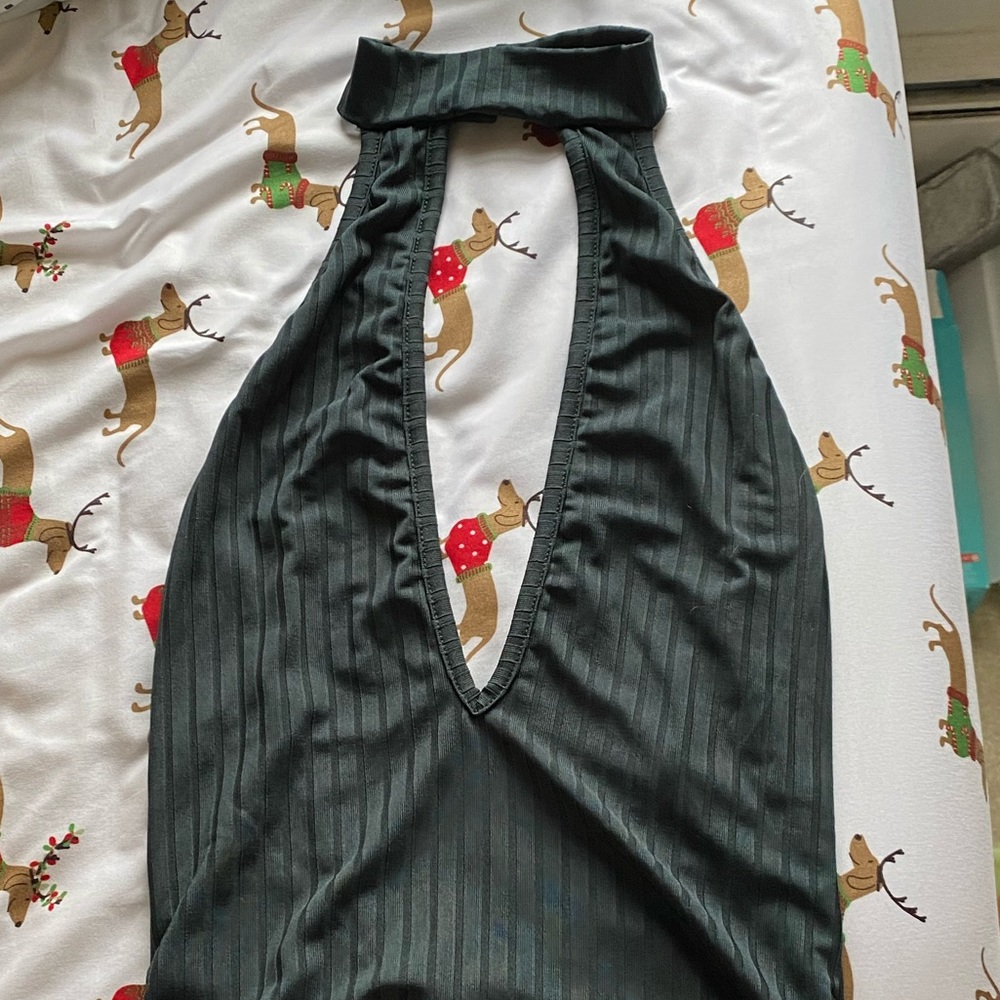 Fashion Nova forest green low cut bodysuit